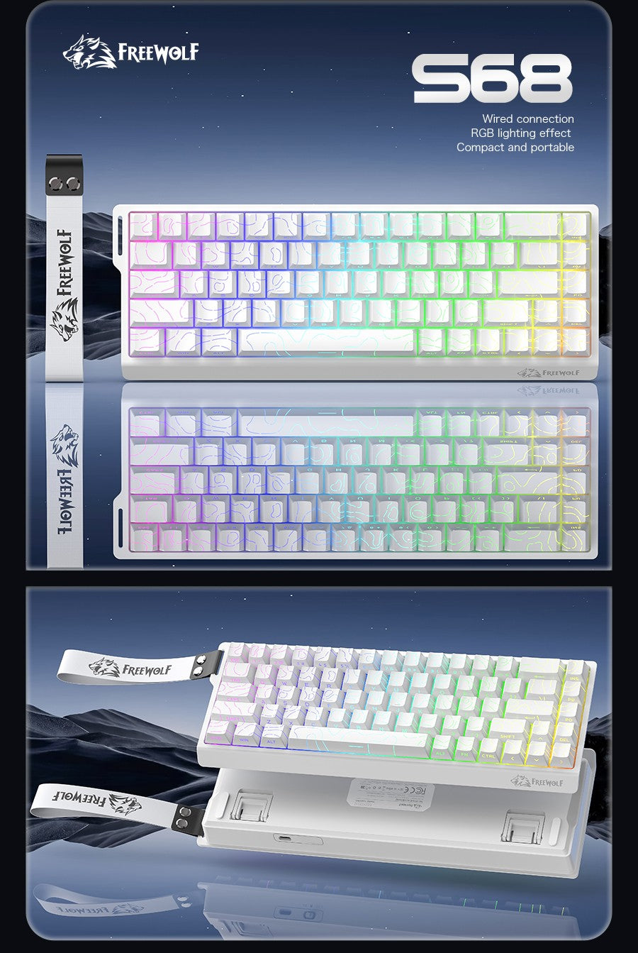 Free Wolf S68 – מקלדת גיימינג קומפקטית RGB 68 מקשים